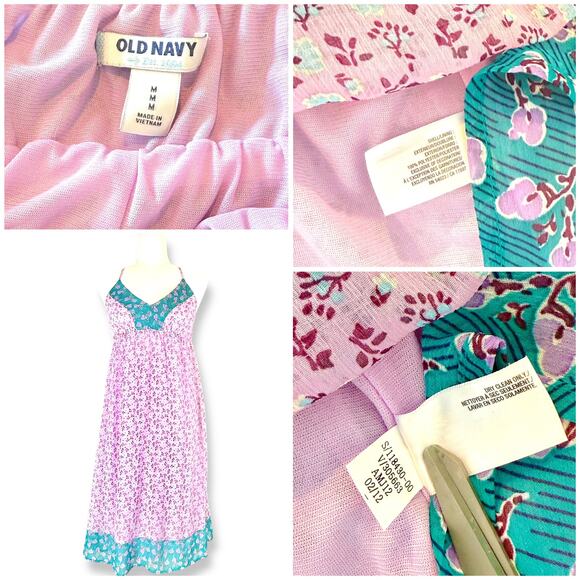 Old Navy Y2K Friends Purple Floral Boho Tassel Babydoll Halter Slip Midi Dress M - Picture 7 of 7